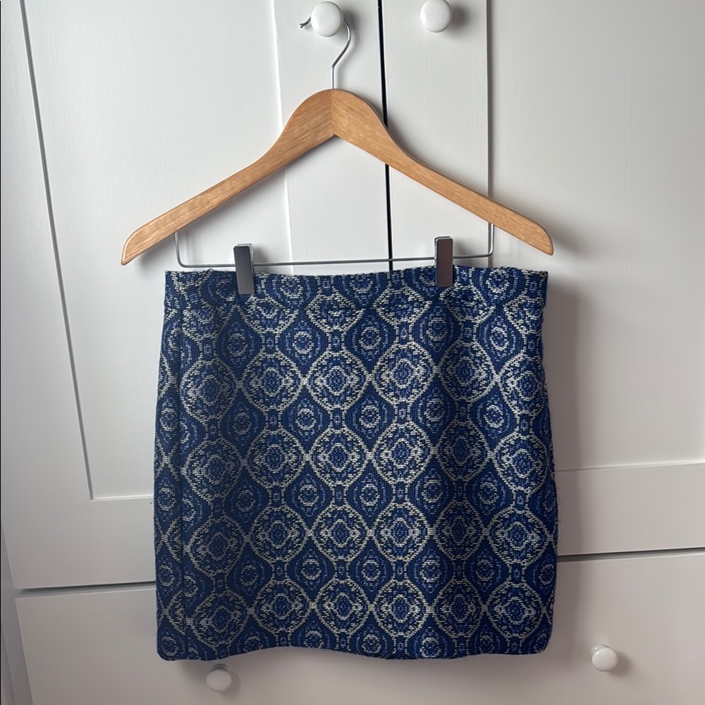 J. Crew Blue Mini Skirt with Geometric Pattern